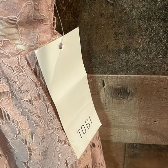 Tobi Blush Lace Overlay Sleeveless Plunging Neckline Mini Dress, NWT - Picture 6 of 11
